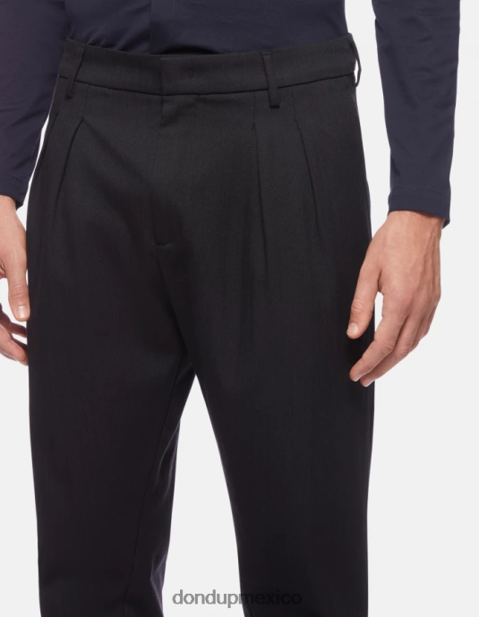 Azul marino DONDUP hombres pantalones oscar carrot fit en mezcla de lana vestir D0VXD759