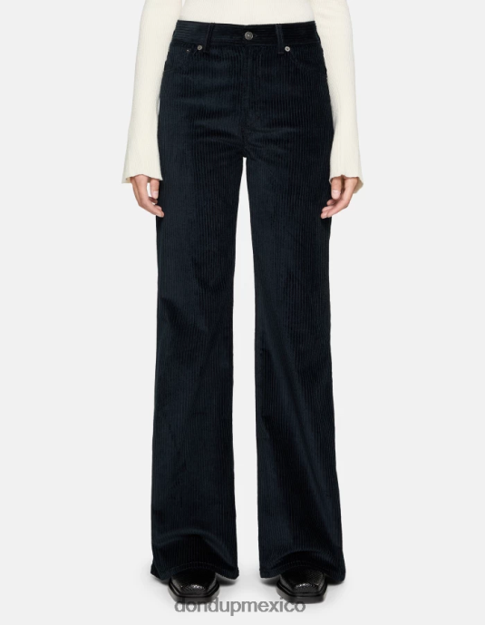 Azul marino DONDUP mujer pantalones anchos de terciopelo color ámbar vestir D0VXD44
