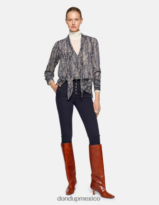 Azul marino DONDUP mujer pantalones carmen slim de algodón vestir D0VXD208