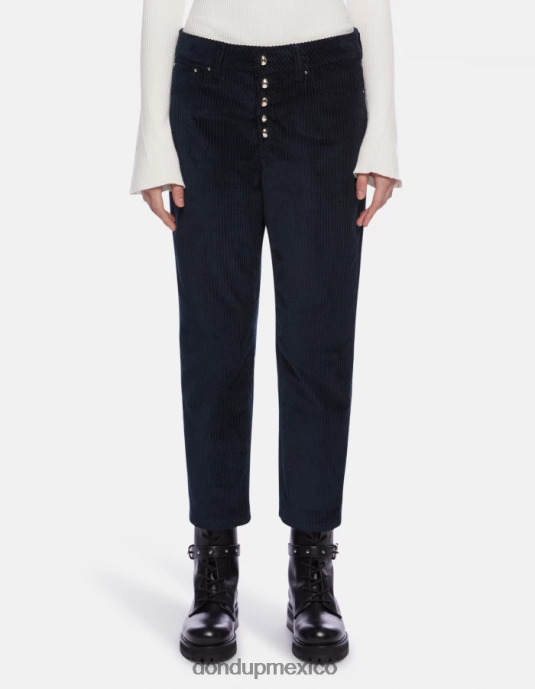 Azul marino DONDUP mujer pantalones holgados de terciopelo koons vestir D0VXD108