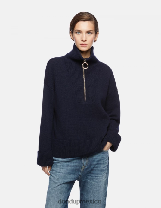 Azul marino DONDUP mujer suéter oversize de lana con cuello tipo polo vestir D0VXD336