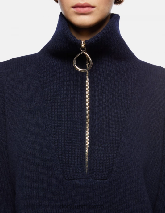 Azul marino DONDUP mujer suéter oversize de lana con cuello tipo polo vestir D0VXD336