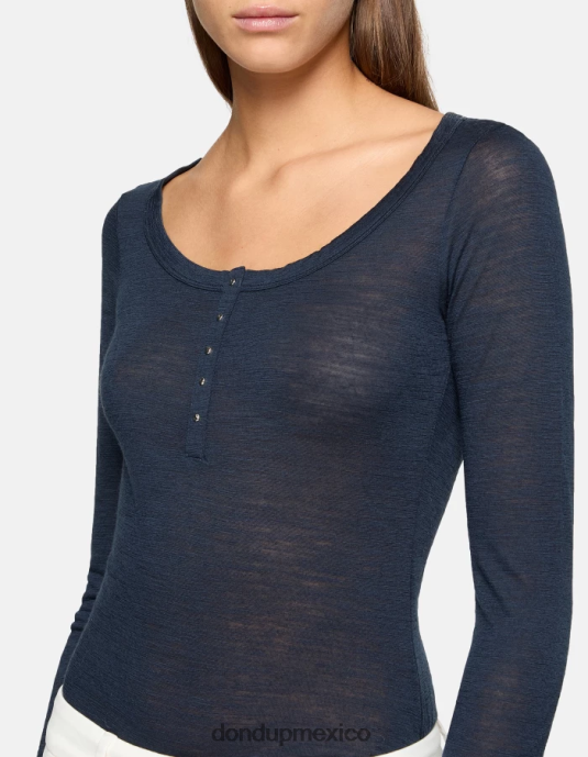 Azul marino DONDUP mujer top henley de lana slim fit vestir D0VXD430
