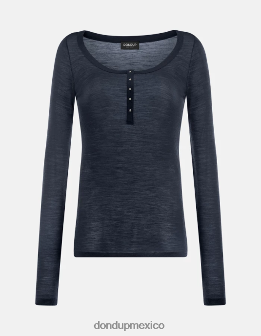 Azul marino DONDUP mujer top henley de lana slim fit vestir D0VXD430