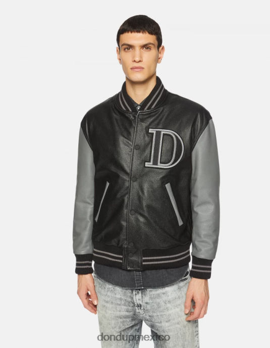 Gris oscuro DONDUP hombres chaqueta bomber holgada de piel de napa vestir D0VXD917