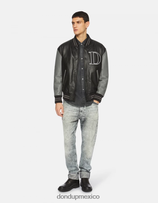 Gris oscuro DONDUP hombres chaqueta bomber holgada de piel de napa vestir D0VXD917