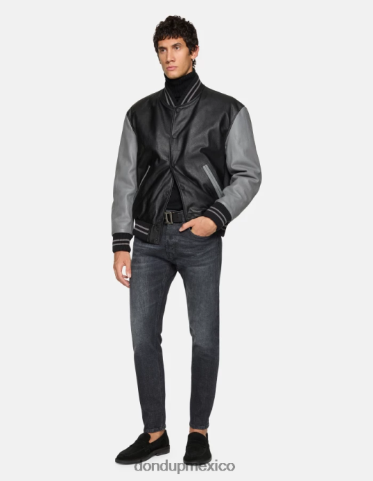 Gris oscuro DONDUP hombres chaqueta bomber holgada de piel de napa vestir D0VXD918