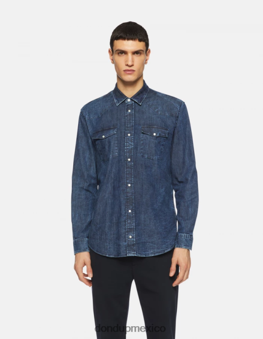 azul DONDUP hombres camisa vaquera estilo western regular fit vestir D0VXD857