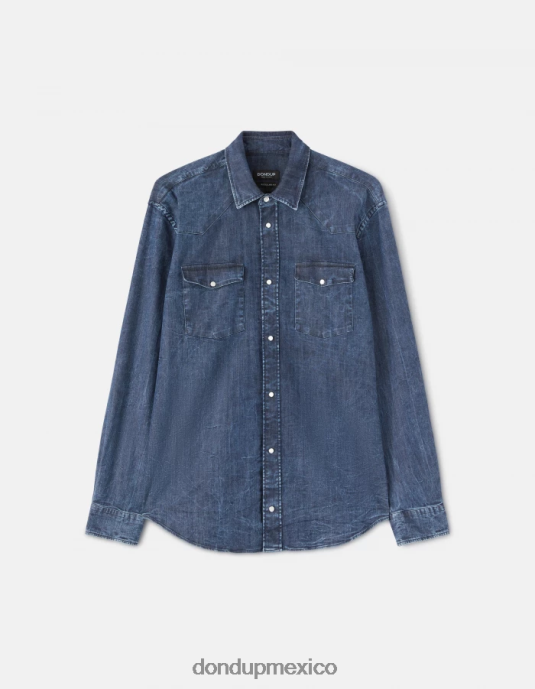 azul DONDUP hombres camisa vaquera estilo western regular fit vestir D0VXD857