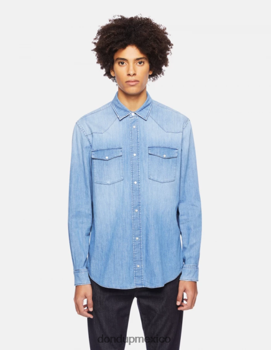 azul DONDUP hombres camisa vaquera estilo western regular fit vestir D0VXD861