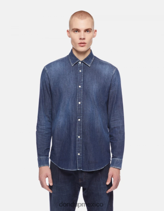 azul DONDUP hombres camisa vaquera regular fit con logo bordado vestir D0VXD851