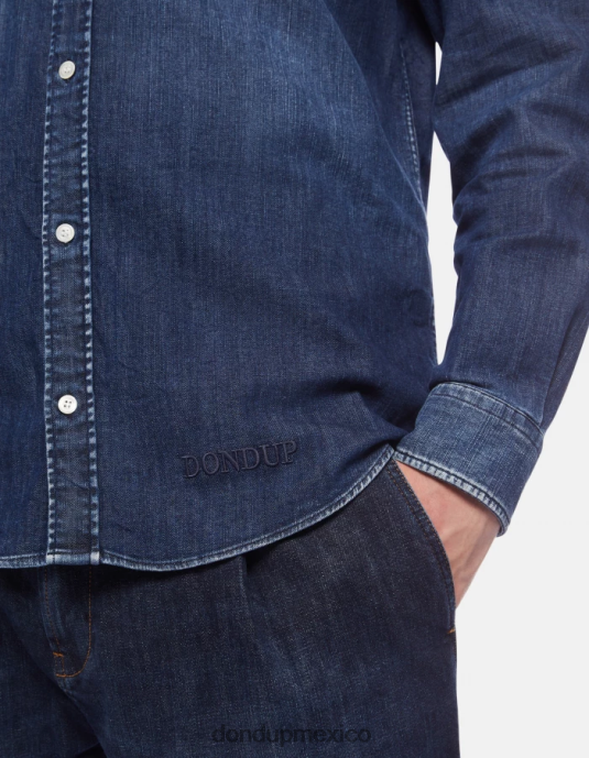 azul DONDUP hombres camisa vaquera regular fit con logo bordado vestir D0VXD851