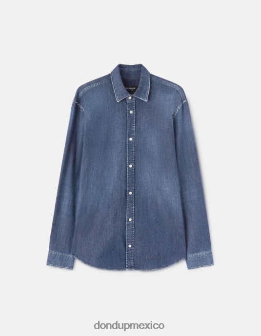 azul DONDUP hombres camisa vaquera regular fit con logo bordado vestir D0VXD851