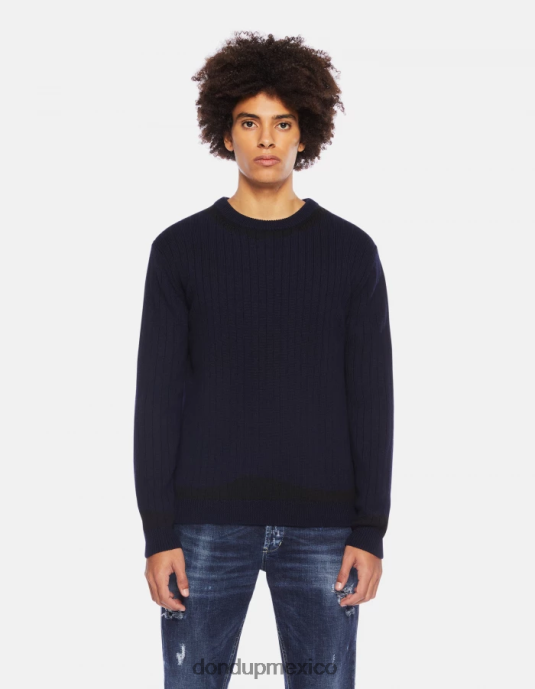 azul negro DONDUP hombres jersey de lana con cuello redondo vestir D0VXD880