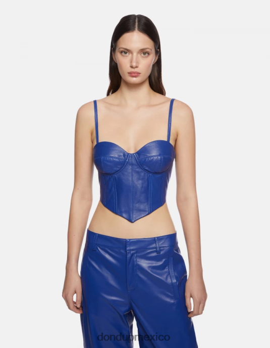 azul real DONDUP mujer top ajustado de piel de napa vestir D0VXD264
