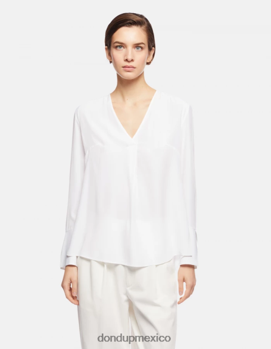 blanco DONDUP mujer camisa regular fit en mezcla de seda vestir D0VXD247