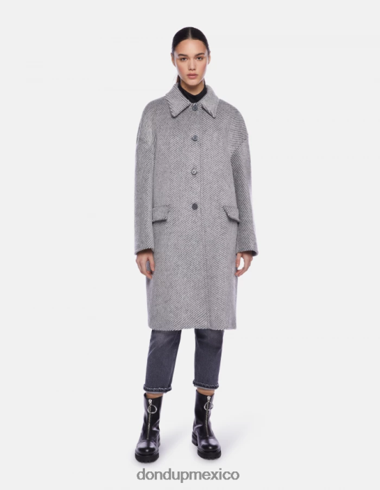 blanco negro DONDUP mujer abrigo de tela jaspeado con botonadura simple vestir D0VXD368