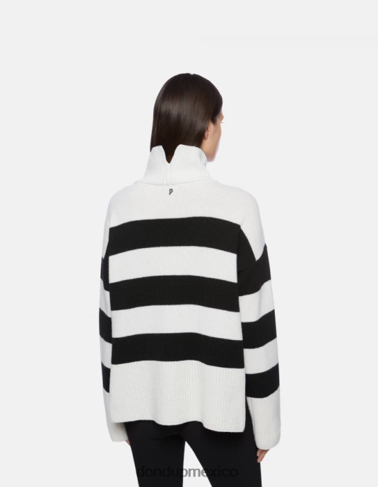 blanco negro DONDUP mujer jersey oversize de canalé estilo pescador con cuello tipo polo vestir D0VXD329