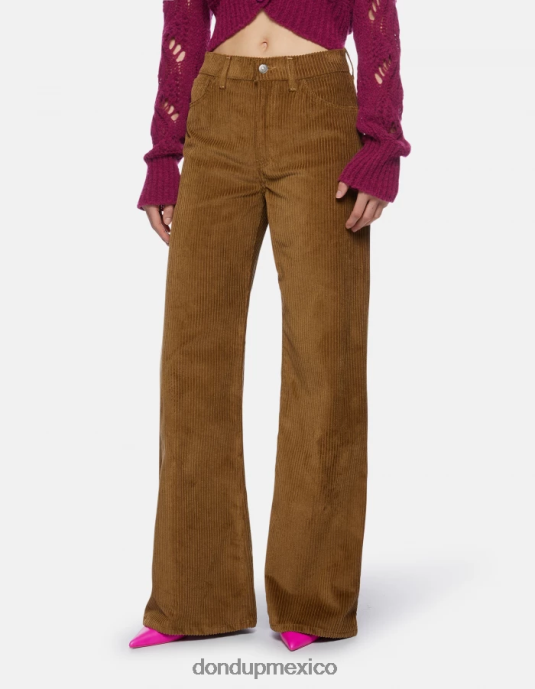 canela DONDUP mujer pantalones anchos de terciopelo color ámbar vestir D0VXD45