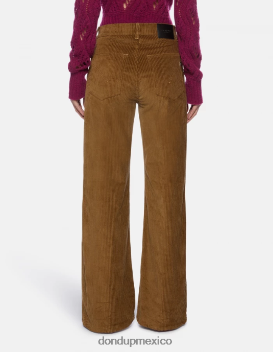 canela DONDUP mujer pantalones anchos de terciopelo color ámbar vestir D0VXD45
