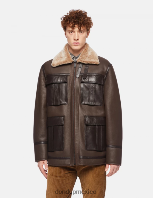 ciocolato DONDUP hombres abrigo regular fit de napa y piel de oveja vestir D0VXD914