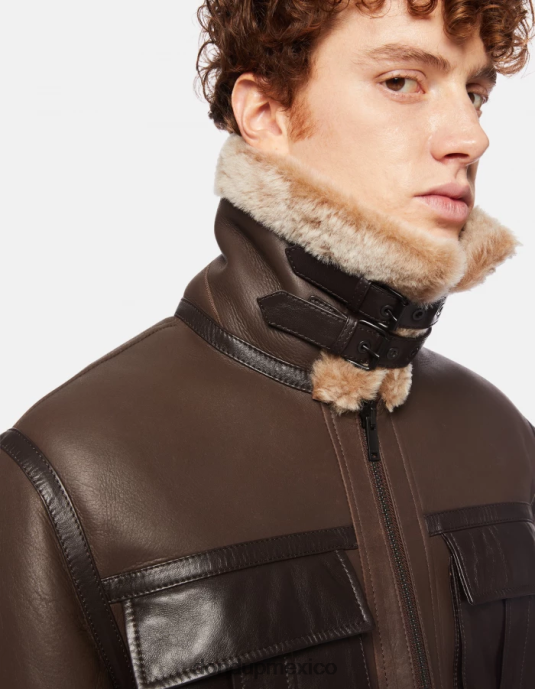 ciocolato DONDUP hombres abrigo regular fit de napa y piel de oveja vestir D0VXD914