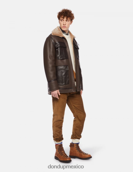 ciocolato DONDUP hombres abrigo regular fit de napa y piel de oveja vestir D0VXD914
