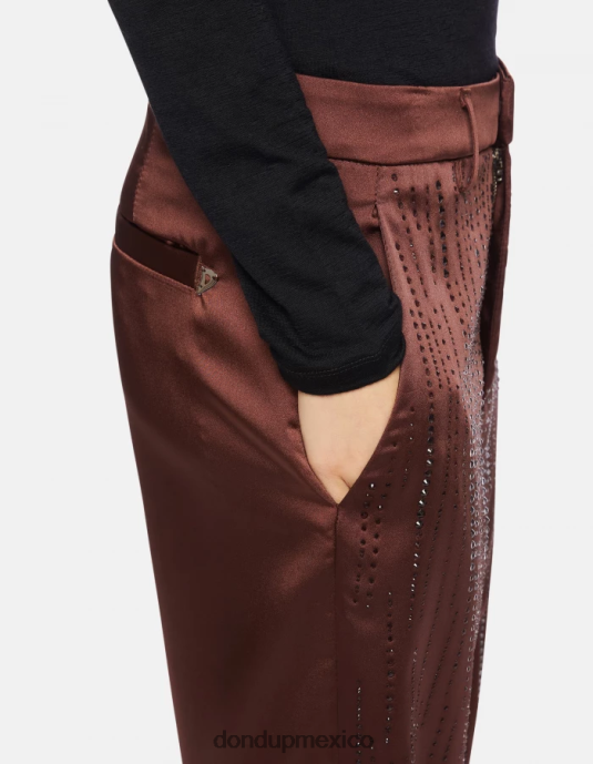 ciocolato DONDUP mujer pantalones holgados de satén micaela vestir D0VXD191