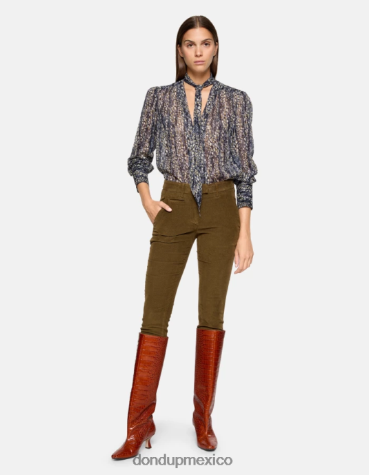 ejercito verde DONDUP mujer pantalones de terciopelo perfectos y ajustados vestir D0VXD154