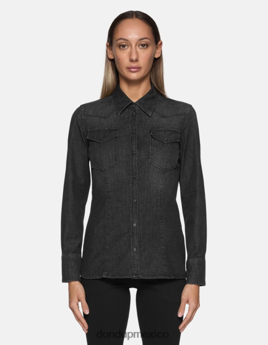 negro DONDUP mujer camisa vaquera ajustada vestir D0VXD250
