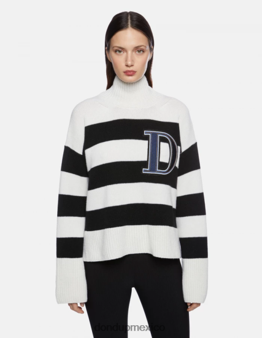 blanco negro DONDUP mujer jersey oversize de canalé estilo pescador con cuello tipo polo vestir D0VXD329