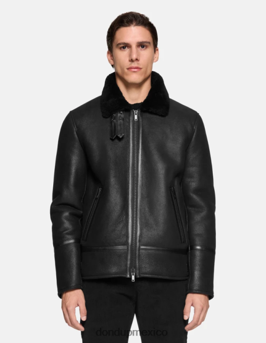 negro DONDUP hombres abrigo regular fit de piel de oveja vestir D0VXD901