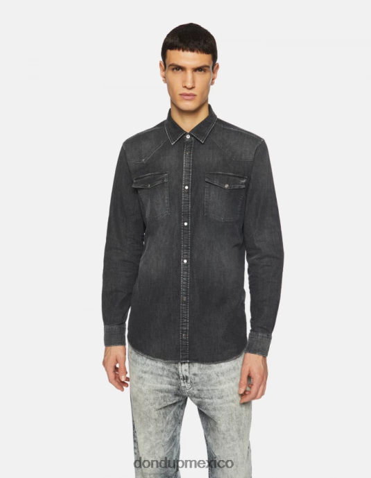 negro DONDUP hombres camisa vaquera slim estilo western vestir D0VXD859