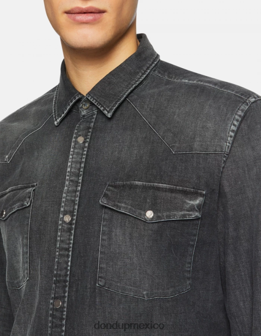 negro DONDUP hombres camisa vaquera slim estilo western vestir D0VXD859