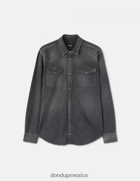 negro DONDUP hombres camisa vaquera slim estilo western vestir D0VXD859