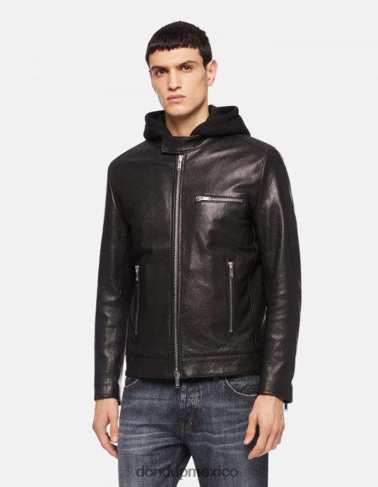 negro DONDUP hombres chaqueta biker ajustada de napa vestir D0VXD915
