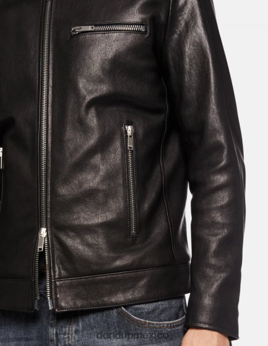 negro DONDUP hombres chaqueta biker ajustada de napa vestir D0VXD915