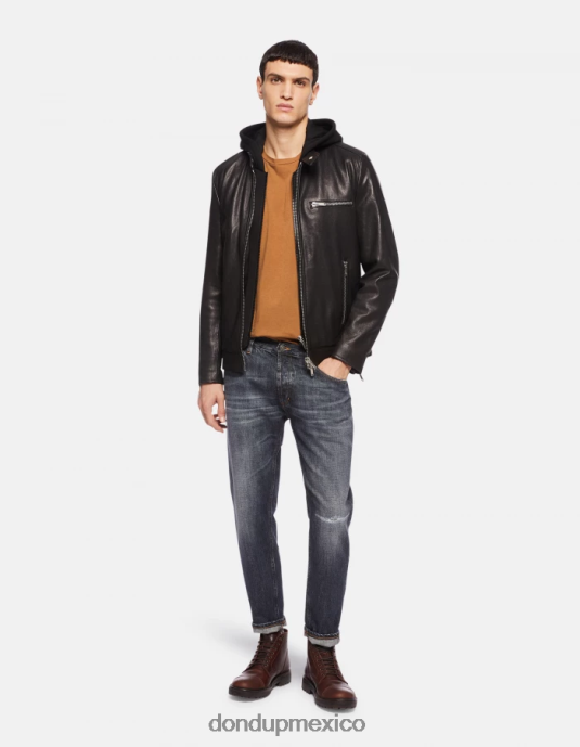 negro DONDUP hombres chaqueta biker ajustada de napa vestir D0VXD915