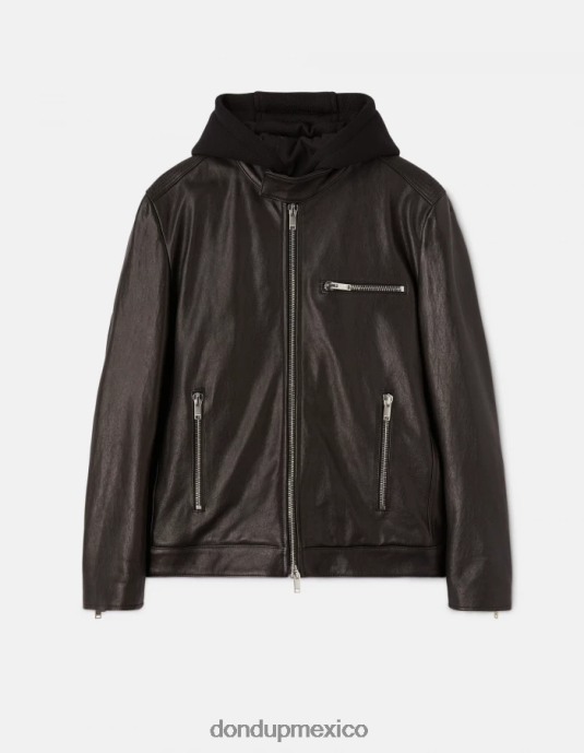 negro DONDUP hombres chaqueta biker ajustada de napa vestir D0VXD915
