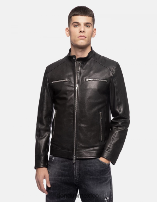 negro DONDUP hombres chaqueta biker ajustada de napa vestir D0VXD916