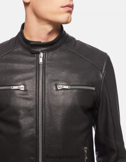 negro DONDUP hombres chaqueta biker ajustada de napa vestir D0VXD916