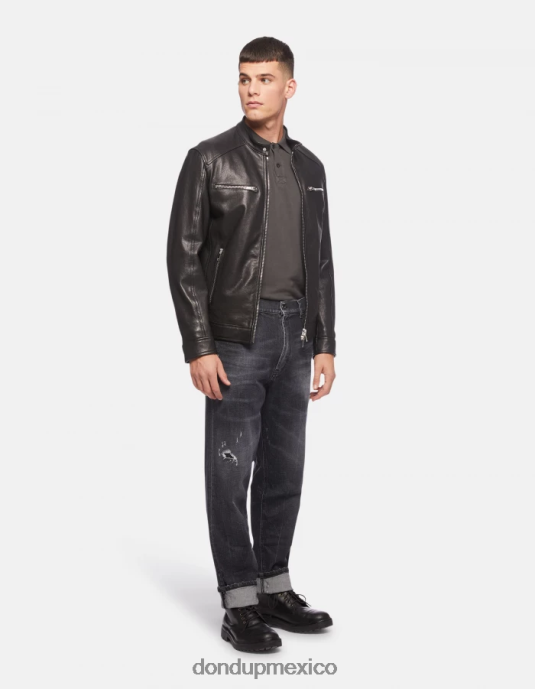 negro DONDUP hombres chaqueta biker ajustada de napa vestir D0VXD916