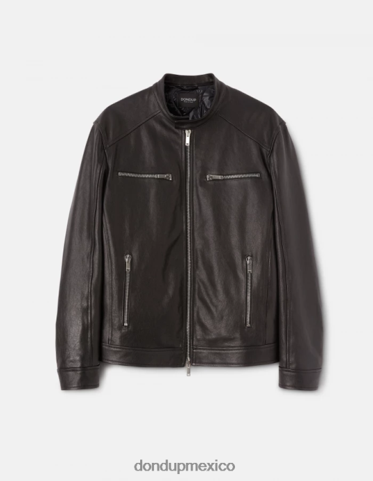 negro DONDUP hombres chaqueta biker ajustada de napa vestir D0VXD916