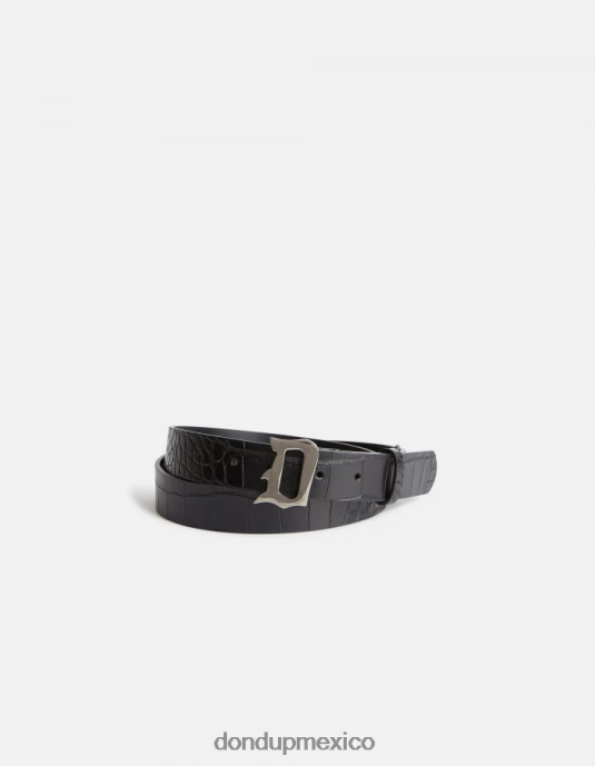 negro DONDUP hombres cinturón de piel con efecto de cocodrilo accesorios D0VXD1015