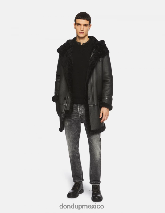 negro DONDUP hombres parka de borrego con botonadura sencilla vestir D0VXD919