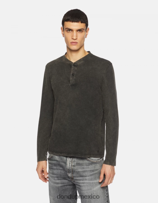 negro DONDUP hombres top henley de punto regular fit vestir D0VXD807