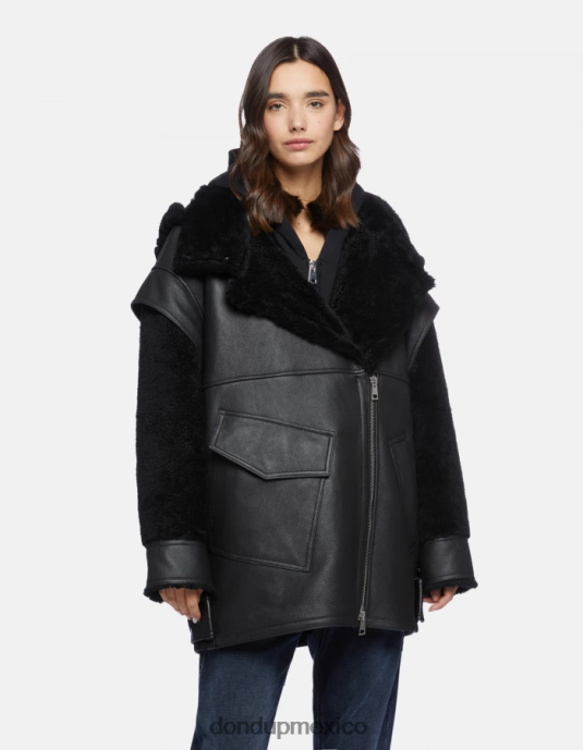 negro DONDUP mujer abrigo oversize de piel de oveja vestir D0VXD363