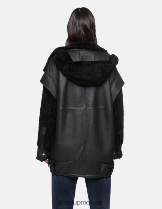 negro DONDUP mujer abrigo oversize de piel de oveja vestir D0VXD363