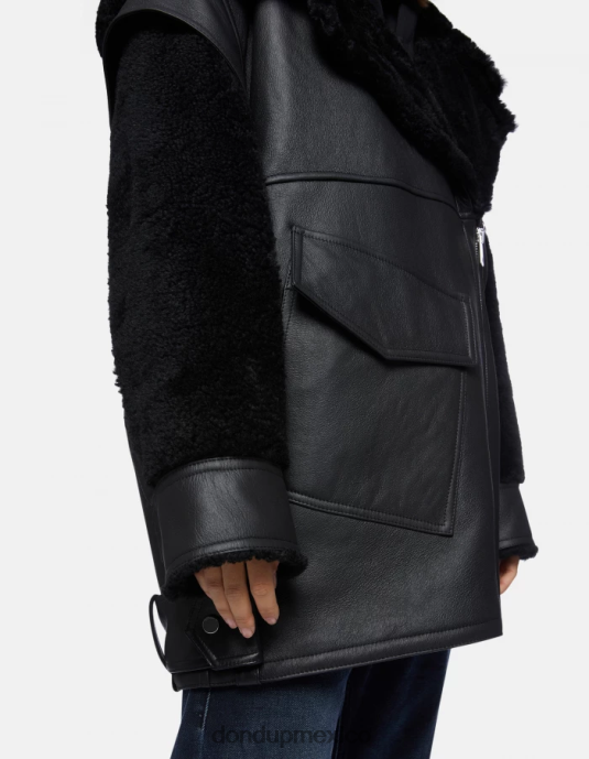 negro DONDUP mujer abrigo oversize de piel de oveja vestir D0VXD363