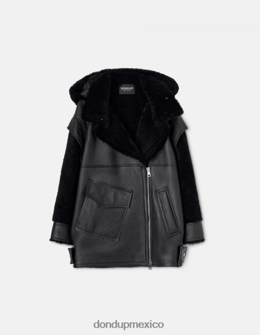 negro DONDUP mujer abrigo oversize de piel de oveja vestir D0VXD363